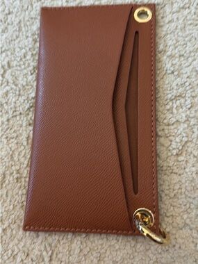 Slim Brown Leather Card Sleeve with Gold Ring